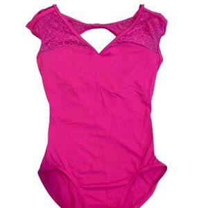 Magenta Bloch Cap Sleeve Leotard w Embroidered Mesh- Adult Medium EUC!